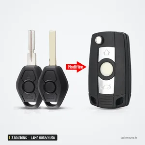 Coque de télécommande 3 boutons pour BMW Série 3, 5, X5, lame HU92/HU58 - comparaison clé à lame et télécommande pliable Coque de télécommande 3 boutons pour BMW Série 3, 5, X5, lame HU92/HU58 - comparaison clé à lame et télécommande pliable