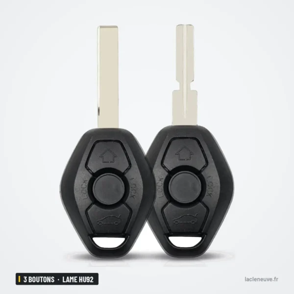 Coque de télécommande 3 boutons pour BMW Série 3, Série 5, X3, X5, lame HU92 - deux clés côte à côte, lames vers le haut