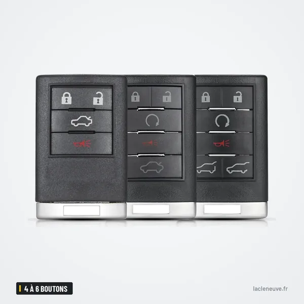 Coque de télécommande 4 à 6 boutons pour Cadillac CTS, SRX, Escalade, DTS - trois coques côte à côte, trois teintes