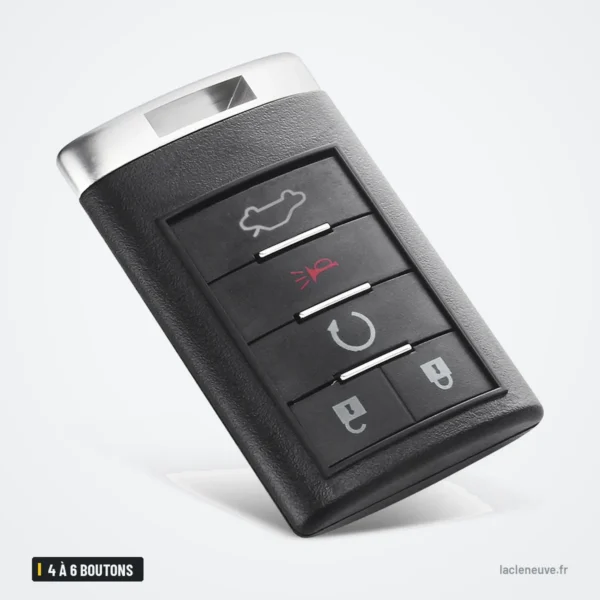 Coque de télécommande 4 à 6 boutons pour Cadillac CTS, SRX, Escalade, DTS - vue de profil, bord latéral visible