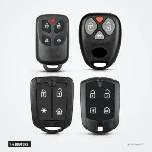 Coque de télécommande 4 boutons pour alarme Positron PXN52, EX300, 330, 360 - quatre télécommandes groupées par deux Coque de télécommande 4 boutons pour alarme Positron PXN52, EX300, 330, 360 - quatre télécommandes groupées par deux