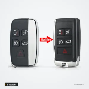Coque de télécommande 5 boutons pour Land Rover Range Rover, Jaguar XE, XF - comparaison avant et après transformation Coque de télécommande 5 boutons pour Land Rover Range Rover, Jaguar XE, XF - comparaison avant et après transformation