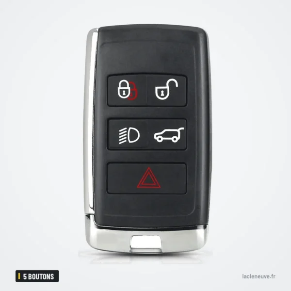 Coque de télécommande 5 boutons pour Land Rover Range Rover, Jaguar XE, XF - vue de face, boutons bien visibles