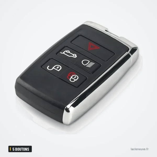 Coque de télécommande 5 boutons pour Land Rover Range Rover, Jaguar XE, XF - vue de face, légèrement tournée à droite