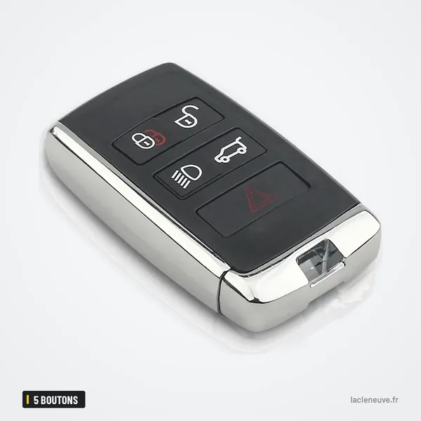 Coque de télécommande 5 boutons pour Land Rover Range Rover, Jaguar XE, XF - vue de face, légèrement tournée à gauche