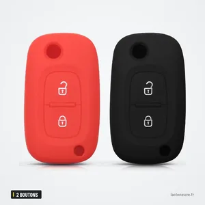 Étui de clé en silicone 2 boutons pour Renault Clio, Megane, Kangoo, Captur - deux coloris côte à côte, rouge et noir
