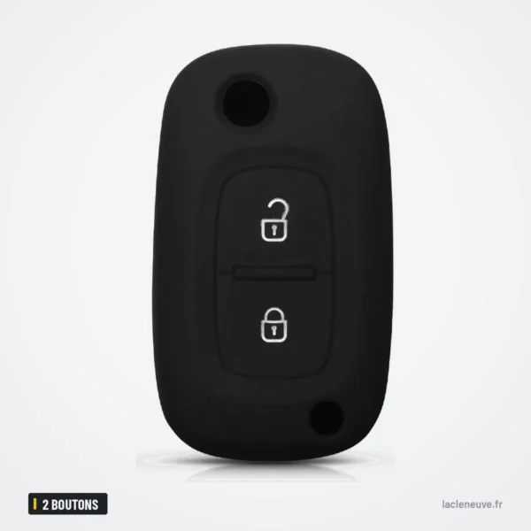 Étui de clé en silicone 2 boutons pour Renault Clio, Megane, Kangoo, Captur - étui noir, vue de face