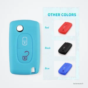 Étui de clé en silicone pour Peugeot 207, 307, 308, Citroën C3, C4 - housse turquoise avec nuancier de couleurs à côté