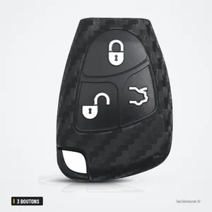 Étui de protection silicone 3 boutons pour Mercedes-Benz Classe B, C, E, CLS - vue de face, boutons de verrouillage visibles