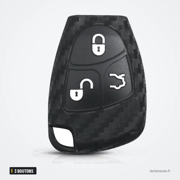 Étui de protection silicone 3 boutons pour Mercedes-Benz Classe B, C, E - vue de face, troisième angle avec reflet au sol