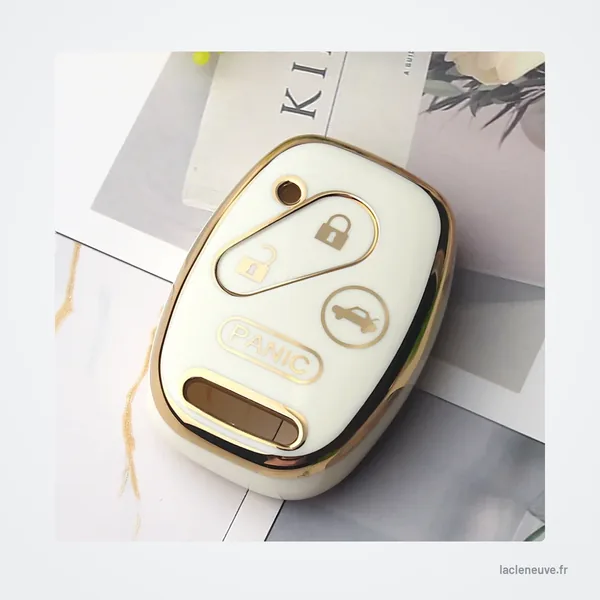 Étui de protection TPU pour télécommande Honda Accord, Civic, CR-V, Pilot - étui blanc et doré fermé sur fond floral