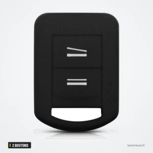 Étui silicone de clé 2 boutons pour Opel Agila, Combo, Corsa, Meriva - étui silicone noir, vue de trois quarts