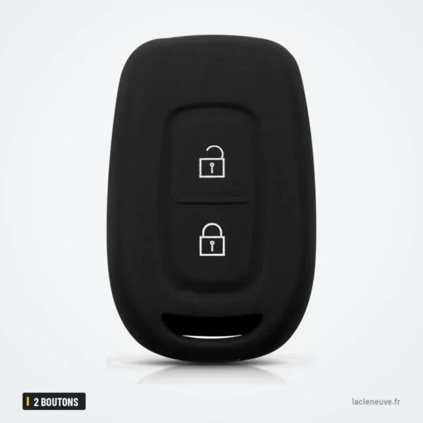 Étui silicone de clé 2 boutons pour Renault Sandero, Dacia Logan, Duster - étui silicone noir, vue de face