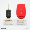 Étui silicone de clé 2 boutons pour Renault Sandero, Dacia Logan, Duster - comparaison clé d'origine et housse silicone rouge
