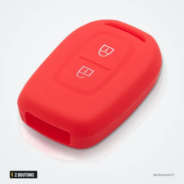 Étui silicone de clé 2 boutons pour Renault Sandero, Dacia Logan, Duster - étui silicone rouge, vue de face