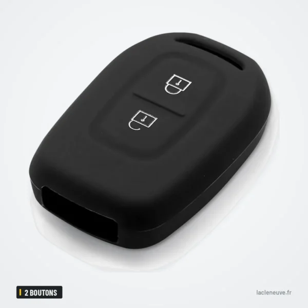 Étui silicone de clé 2 boutons pour Renault Sandero, Dacia Logan, Duster - étui silicone noir, vue de profil