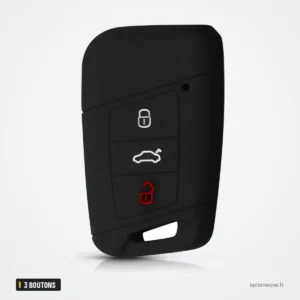 Étui silicone de clé 3 boutons pour Volkswagen Passat B8, Skoda Superb - étui silicone noir, vue de trois quarts