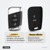 Étui silicone de clé 3 boutons pour Volkswagen Passat B8, Skoda Superb - comparaison clé d'origine et housse silicone noire