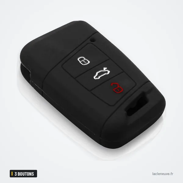 Étui silicone de clé 3 boutons pour Volkswagen Passat B8, Skoda Superb - étui silicone noir, vue de profil