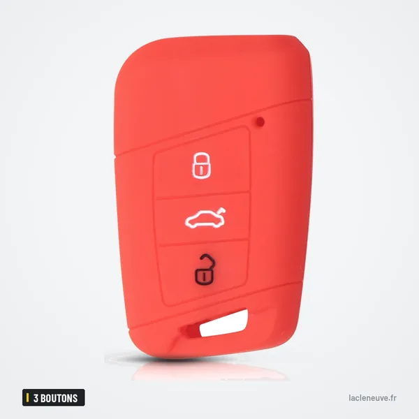 Étui silicone de clé 3 boutons pour Volkswagen Passat B8, Skoda Superb - étui silicone rouge, vue de face