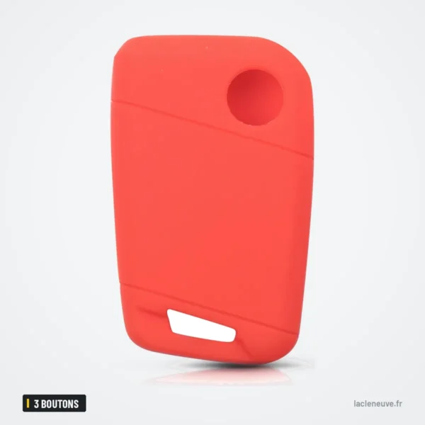 Étui silicone de clé 3 boutons pour Volkswagen Passat B8, Skoda Superb - dos de l'étui rouge, sans boutons visibles