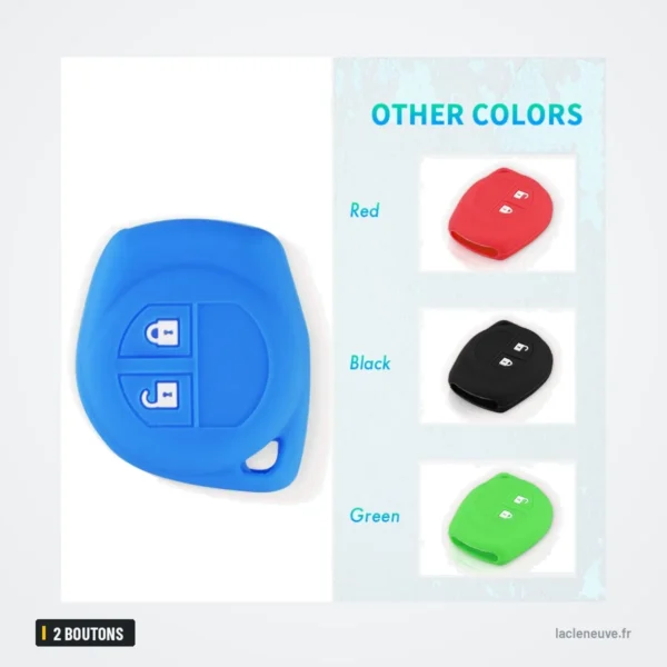 Housse de clé en silicone 2 boutons pour Suzuki Swift, SX4, Vitara, Jimny - trois housses de couleurs différentes côte à côte