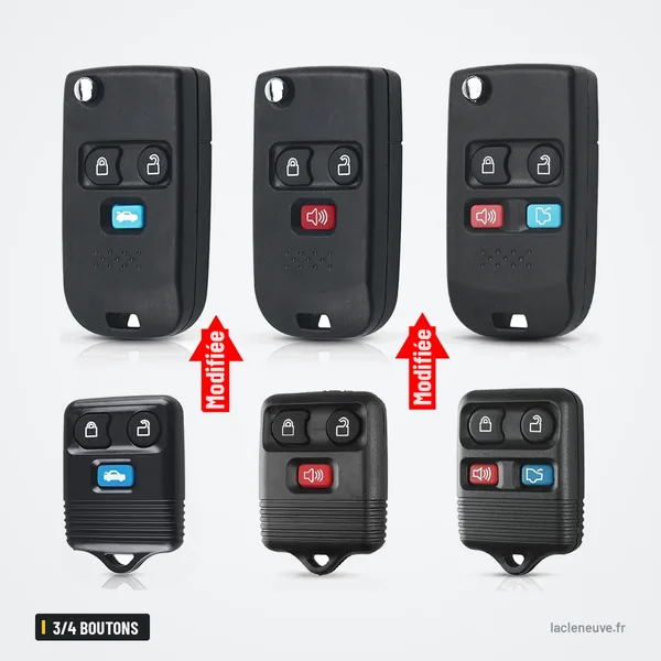 Housse de clé en silicone 3/4 boutons pour Ford Edge, Explorer, Escape - plusieurs télécommandes avant et après modification