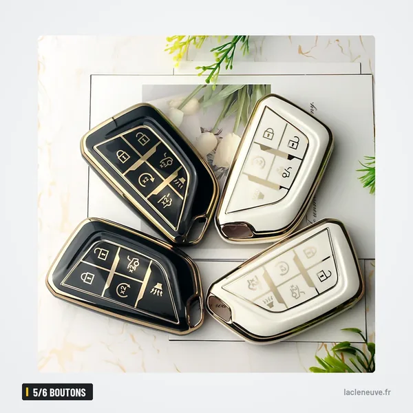Housse de clé en TPU 5/6 boutons pour Cadillac CT4, CT5, Escalade - quatre housses noires et blanches assemblées