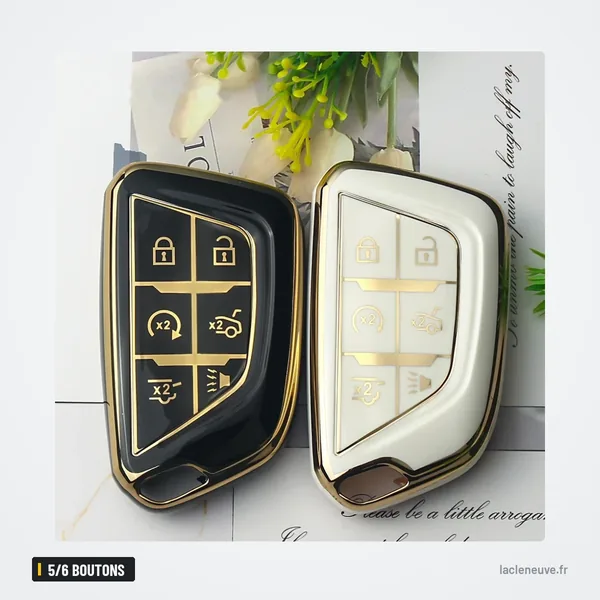 Housse de clé en TPU 5/6 boutons pour Cadillac CT4, CT5, Escalade - housse noire et housse blanche côte à côte