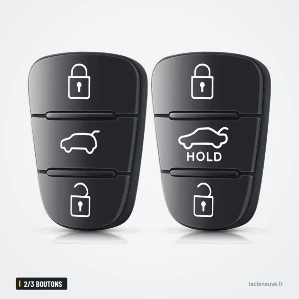 Pavé de boutons caoutchouc 2/3 boutons pour Hyundai IX35, I30, Kia Rio, K5 - deux coques de boutons comparées côte à côte