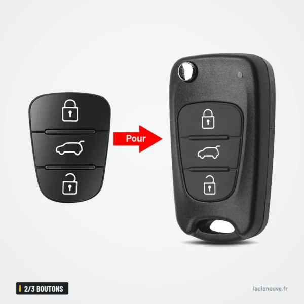 Pavé de boutons caoutchouc 2/3 boutons pour Hyundai IX35, I30, Kia Rio, K5 - transformation d'une clé droite en clé pliante