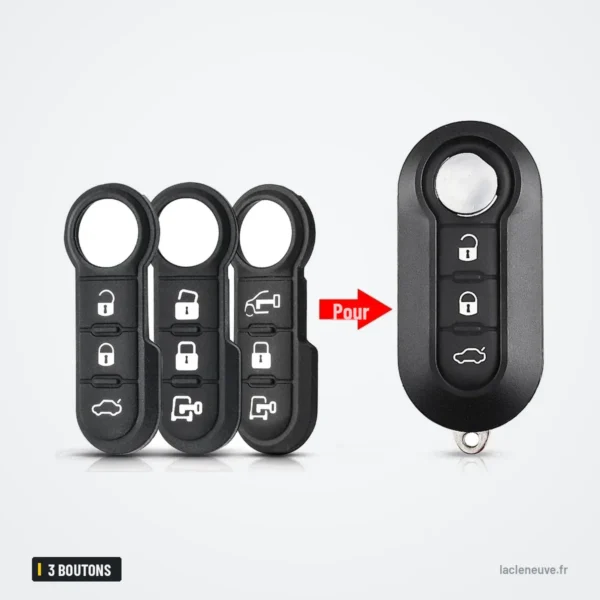 Pavé de boutons en caoutchouc 3 boutons pour Fiat 500, Panda, Peugeot Boxer - trois pavés de boutons et une télécommande